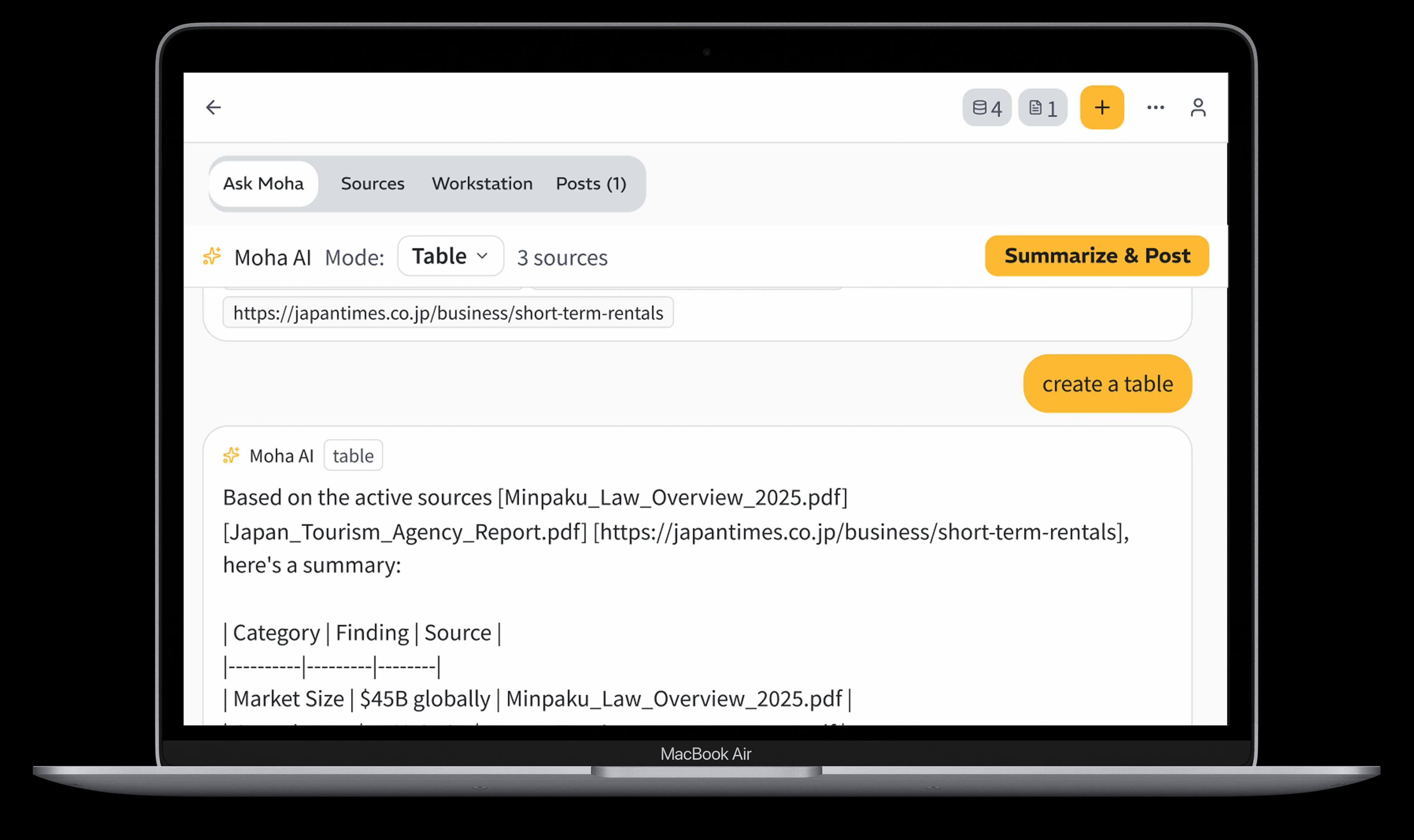 Table mode: structured research data